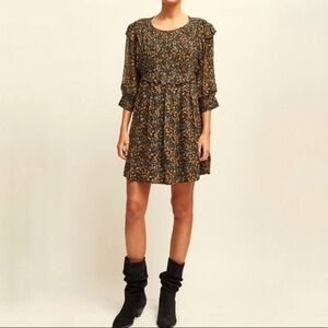 BA&SH Sandra Ruffle-trimmed Printed Georgette Mini Dress In Brown Carbone NWT